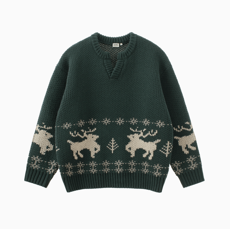 【ウールブレンド】V neck deer knit sweater N4798 - NNine