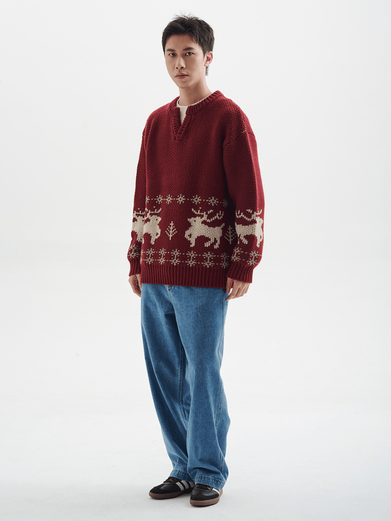 【ウールブレンド】V neck deer knit sweater N4798 - NNine