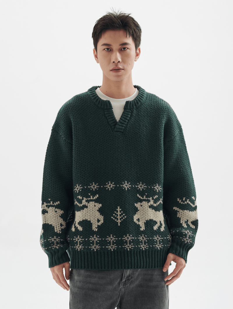 【ウールブレンド】V neck deer knit sweater N4798 - NNine