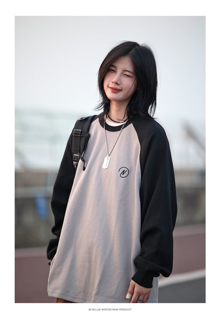 waffle fabric raglan sweatshirt　NW368 - NNine