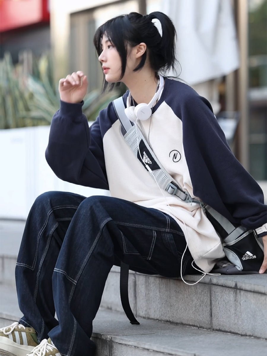 waffle fabric raglan sweatshirt　NW368 - NNine