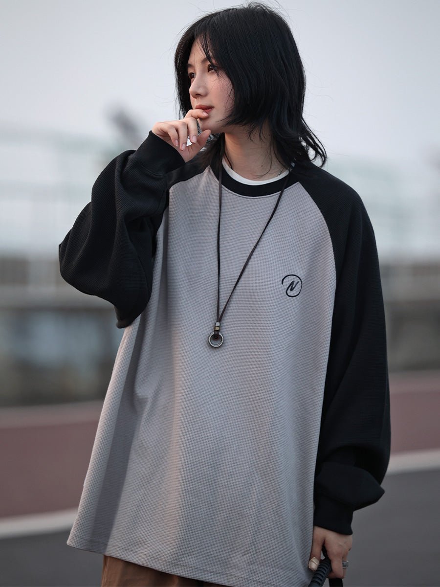 waffle fabric raglan sweatshirt　NW368 - NNine