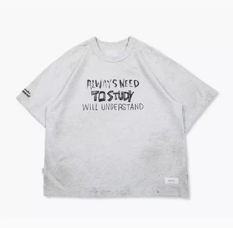Washed distressed print T-shirt N3396 - NNine