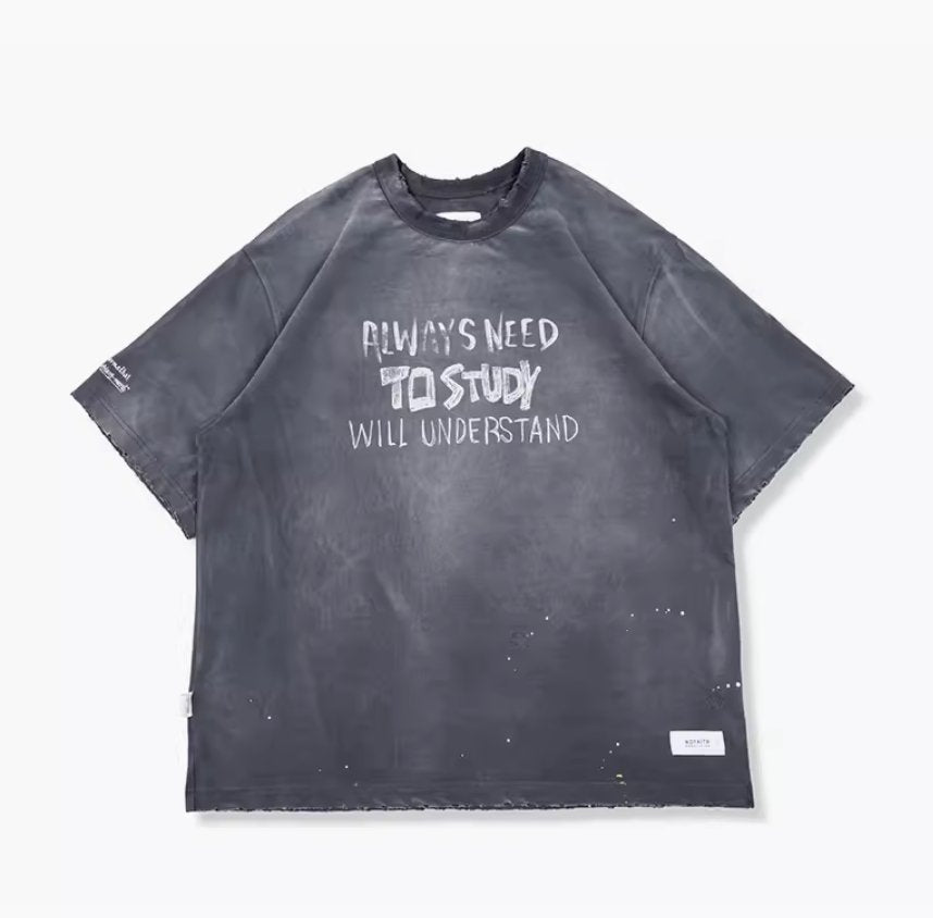 Washed distressed print T-shirt N3396 - NNine