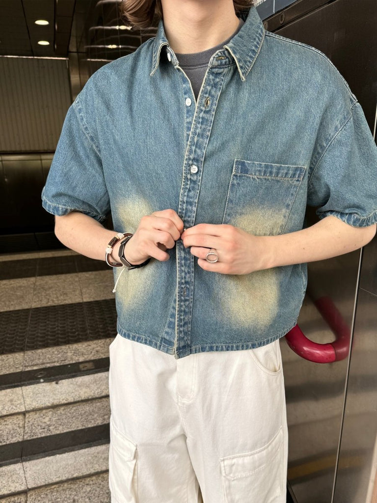 washed short denim shirt / 短丈ウォッシュデニムシャツ  N3490