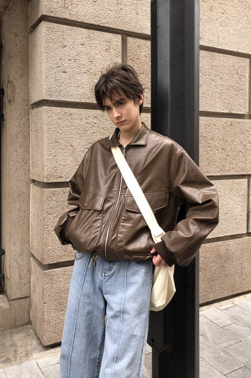 裏地フリース】wide pocket leather jacket N4594 – NNine