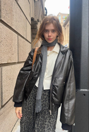 裏地フリース】wide pocket leather jacket N4594 – NNine