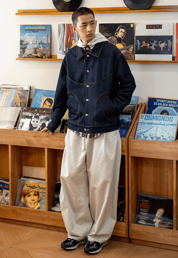 ジャケット・アウター Knit Denim Shop coat デニムジャケット｜Cross Leather Patch Denim Jacket｜SUPPLIER