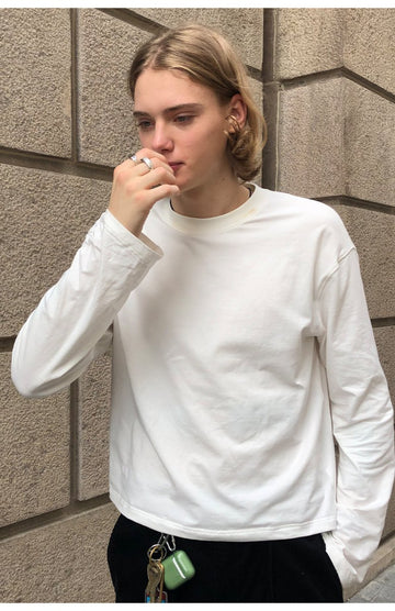 長袖ショート丈 白Tシャツ / Clean fit white T-shirt N2732