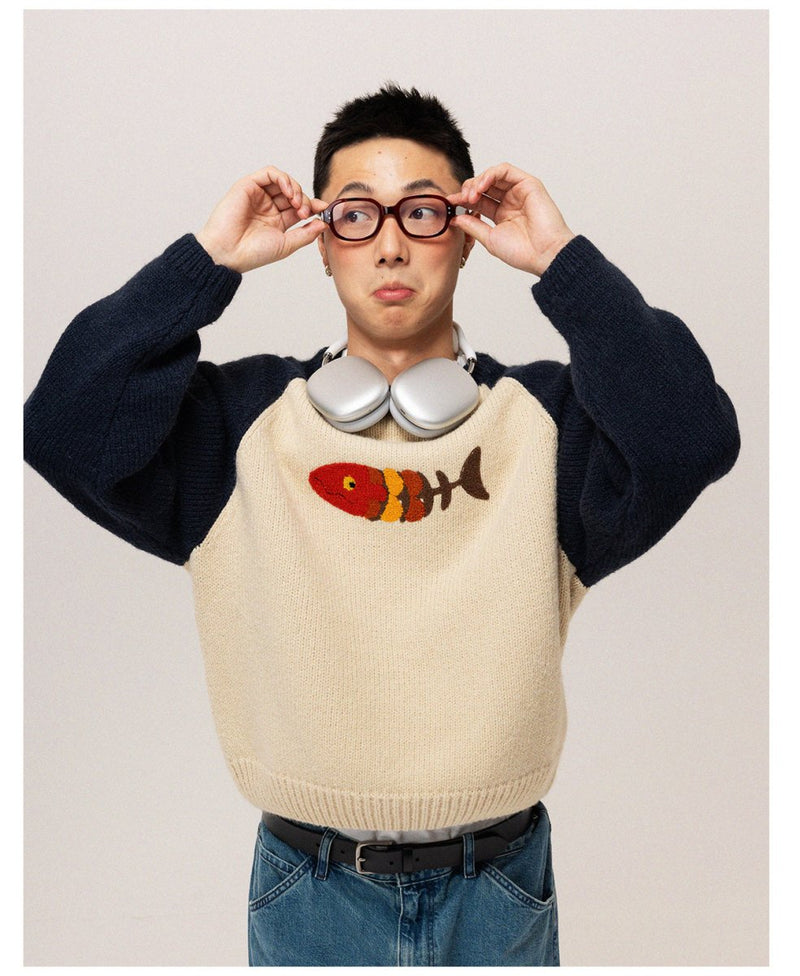 Fish retro wool knit sweater N2596 - NNine