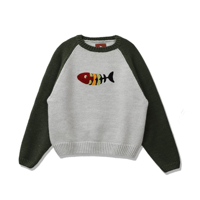 Fish retro wool knit sweater N2596
