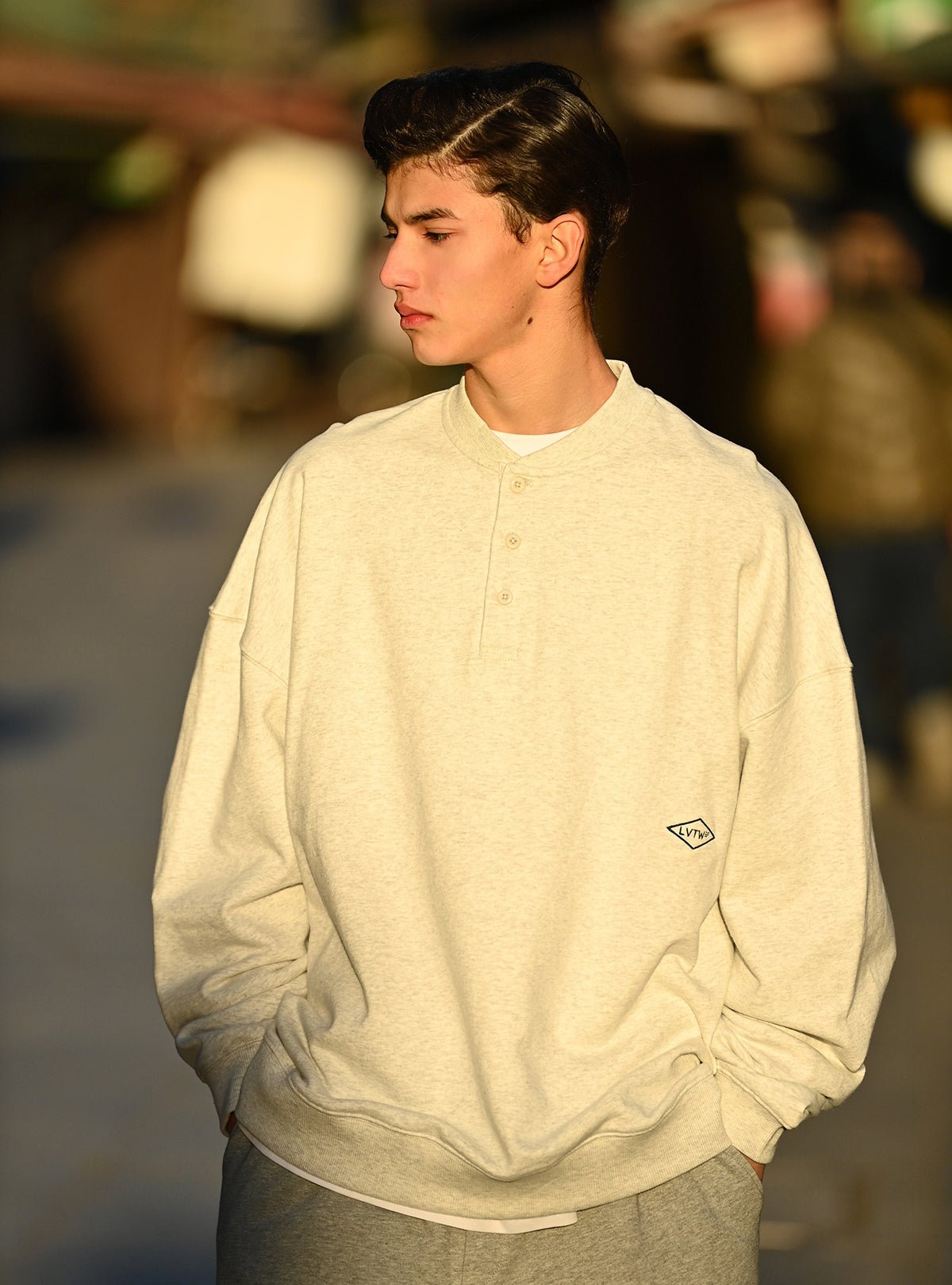 Henley neck sweatshirt　N1752
