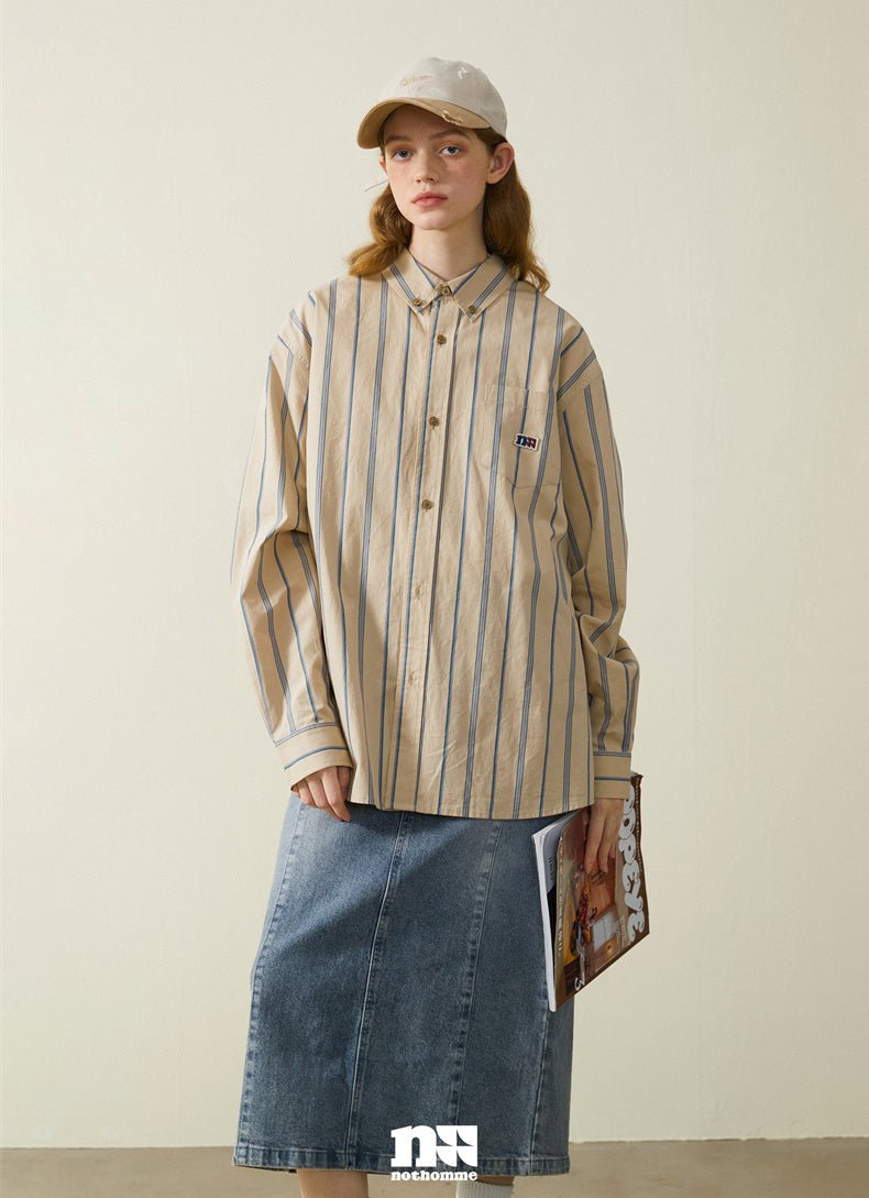 One point embroidery striped shirt N1975 - NNine