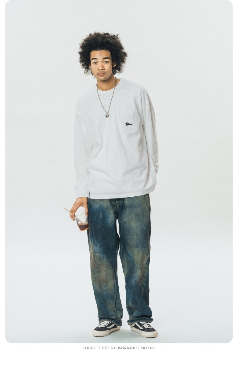 Pocket embroidery long sleeve T -shirt N2536 - NNine