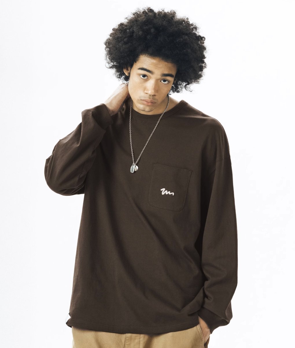 【260G】Pocket embroidery long sleeve T-shirt N2536