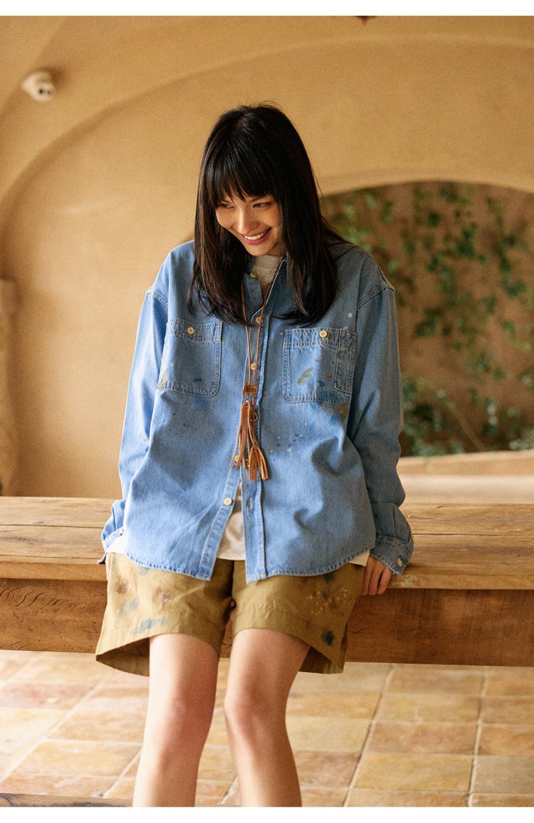 Retro heavy wash damage denim shirt N2671 - NNine