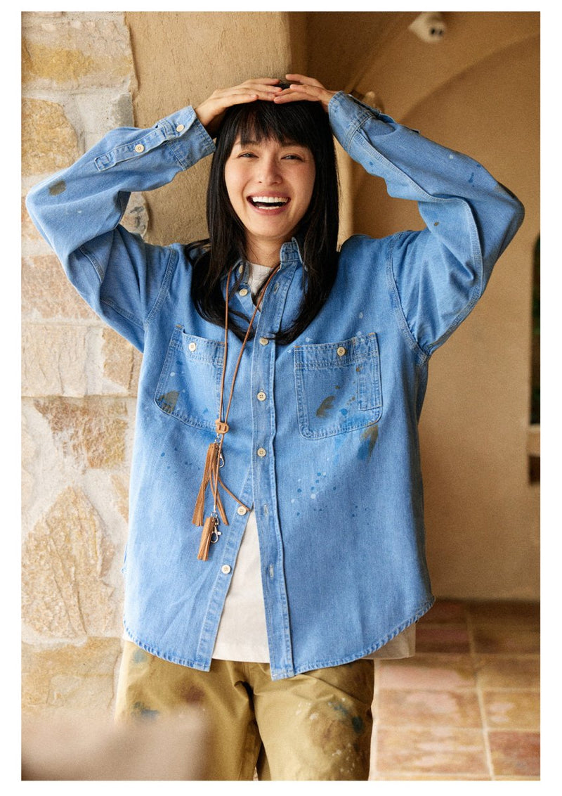 Retro heavy wash damage denim shirt N2671 - NNine