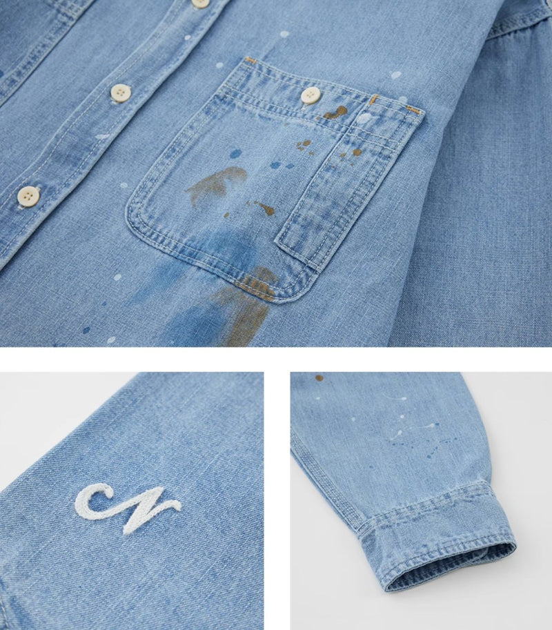 Retro heavy wash damage denim shirt N2671 - NNine