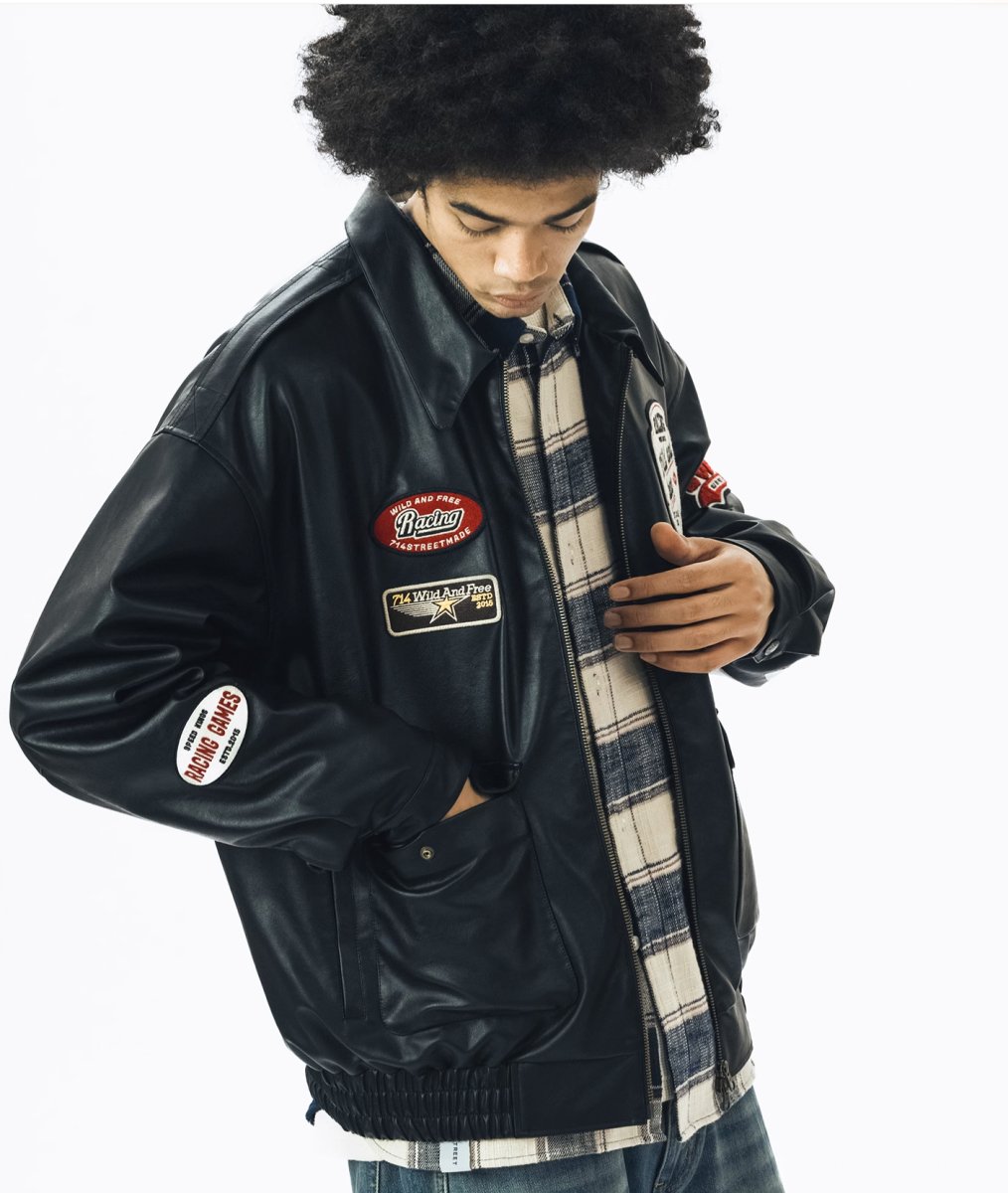 Retro leather emblem jacket N2407 - NNine