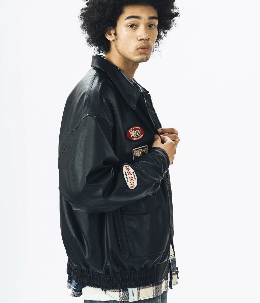 Retro leather emblem jacket N2407