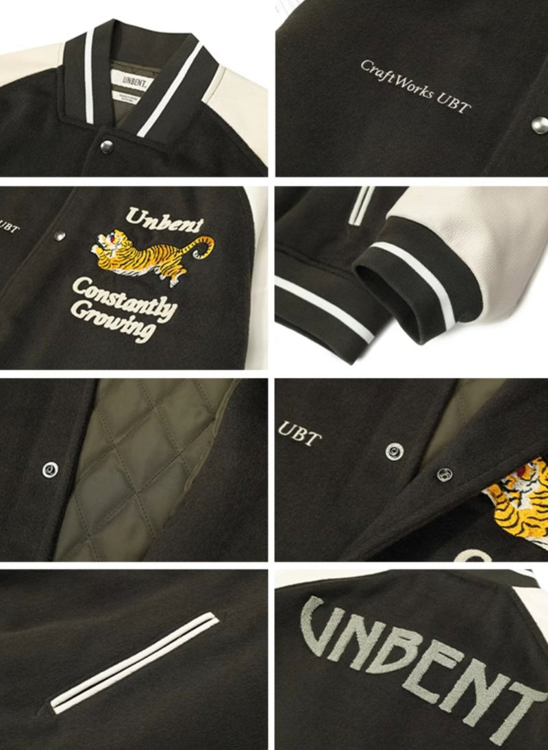 Tiger embroidery leather stadium jumper N2811 - NNine