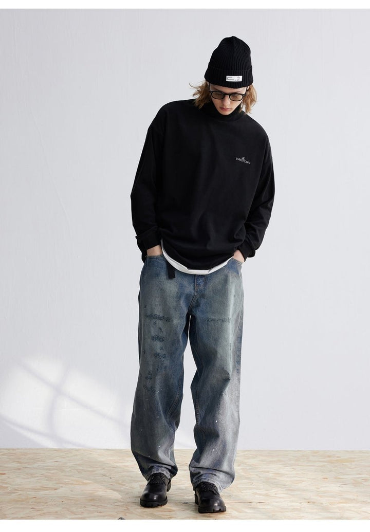 Warm fleece lining　Turtle neck logo T -shirt N3047 - NNine